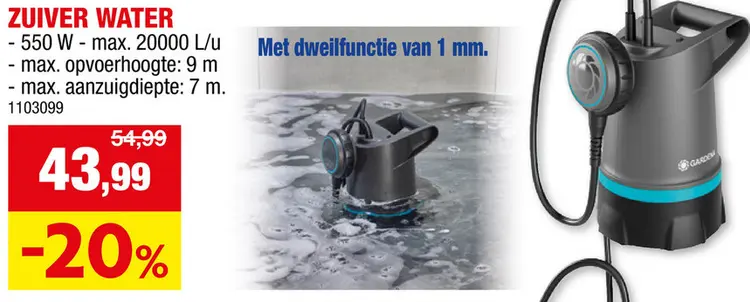 Aanbieding: Gardena 20000 basic dompelpomp 550W zuiver water