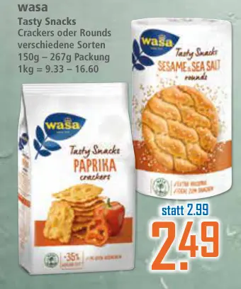 Aanbieding: Tasty Snacks Crackers oder Rounds