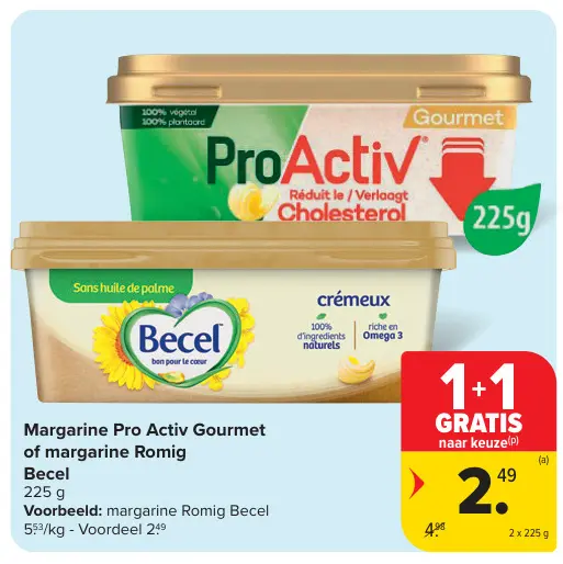 Aanbieding: Margarine Pro Activ Gourmet of margarine Romig