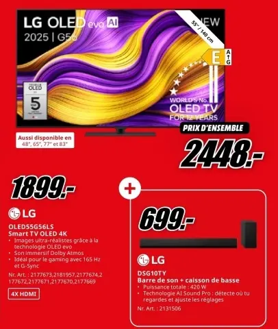 Offre: LG OLED evo AI 2025 | G56 + LG DSG10TY Barre de son