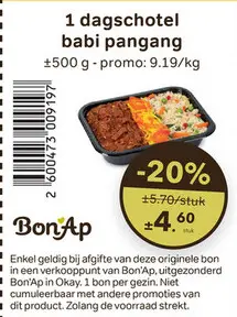 Promotie: 1 dagschotel babi pangang