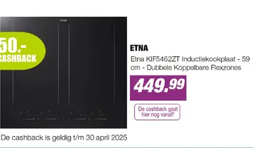Aanbieding: Etna KIF5462ZT Inductiekookplaat - 59 cm - Dubbele Koppelbare Flexzones