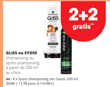 Offre: GLISS ou SYOSS shampooing ou après-shampooing