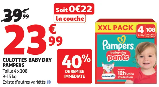 Promotie: Culottes baby dry Pampers