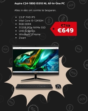 Aanbieding: Aspire C24-1800 15510 NL All-In-One PC