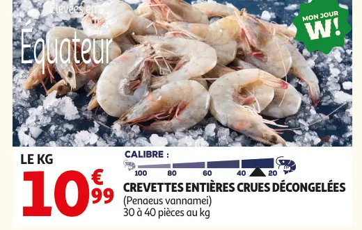 Promotie: Crevettes entières crues décongelées