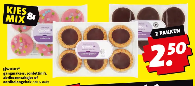 Aanbieding: Gangmakers, confettini's, abrikozencakejes of aardbeiengebak