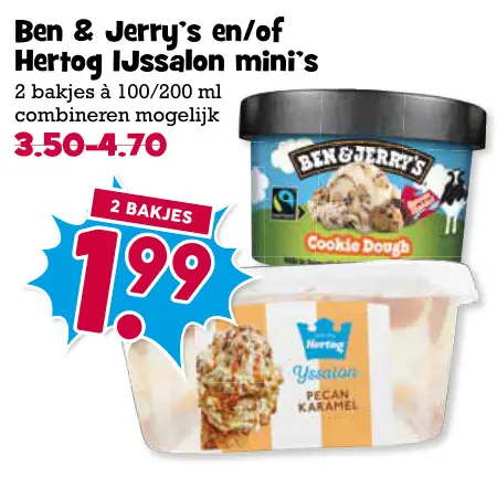 Aanbieding: Ben & Jerry's en/of Hertog IJssalon mini's
