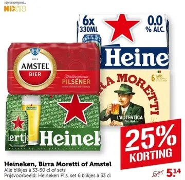 Aanbieding: Heineken, Birra Moretti of Amstel