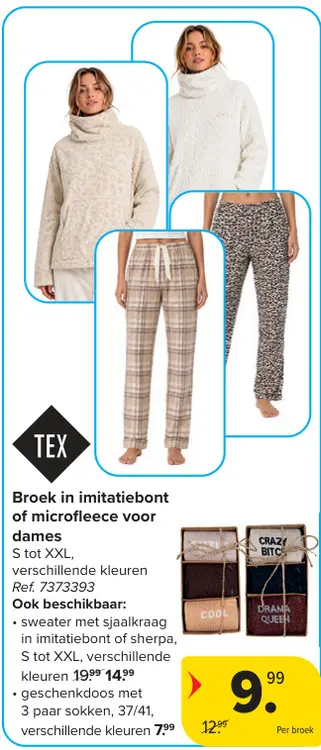 Promotie: Broek in imitatiebont of microfleece voor dames