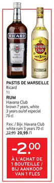 Offre: PASTIS DE MARSEILLE Ricard / Rum