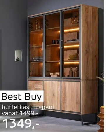 Promotie: Trapani, buffet 120 cm - 2-glasdeuren + 1-deur + 2-laden (+ LED)