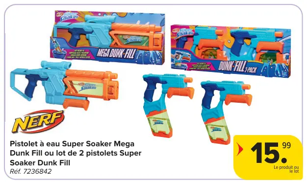 Offre: Pistolet à eau Super Soaker Mega Dunk Fill ou lot de 2 pistolets Super Soaker Dunk Fill