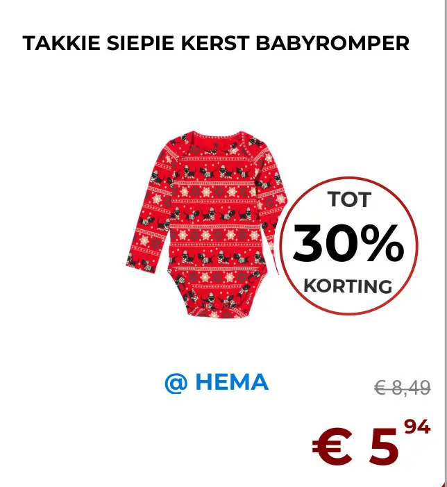 Aanbieding: Takkie siepie kerst babyromper