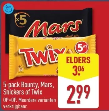 Aanbieding: Bounty, Mars, Snickers of Twix