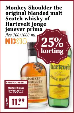 Aanbieding: Monkey Shoulder the original blended malt Scotch whisky of Hartevelt jonge jenever prima