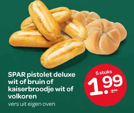 Aanbieding: pistolet deluxe wit of bruin of kaiserbroodje