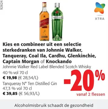 Aanbieding: Sterke dranken van Johnnie Walker, Tanqueray, Coal Ila, Cardhu, Glenkinchie, Captain Morgan of Knockando