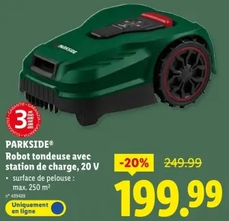 Offre: Robot tondeuse avec station de charge, 20 V