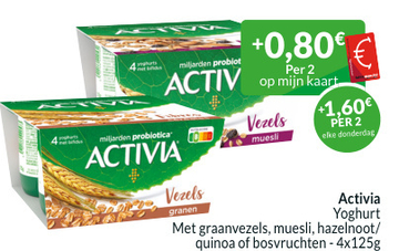 Aanbieding: Activia Yoghurt Met graanvezels , muesli , hazelnoot / quinoa of bosvruchten 
