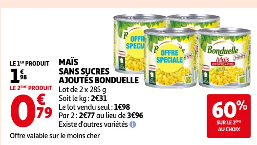 Offre: Maïs sans sucres ajoutés