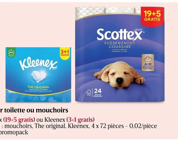 Offre: Papier toilette ou mouchoirs