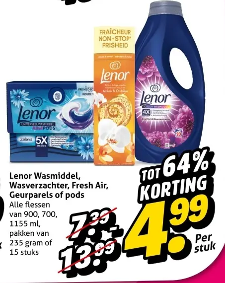 Aanbieding: Lenor Wasmiddel, Wasverzachter, Fresh Air, Geurparels of pods