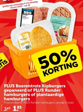 Aanbieding: Boerentrots Kipburgers gepaneerd of PLUS Runder hamburgers of plantaardige hamburgers