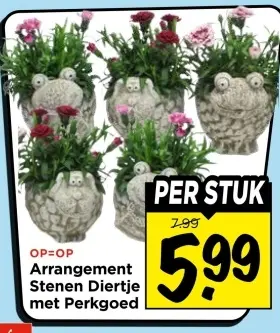 Arrangement Stenen Diertje met Perkgoed