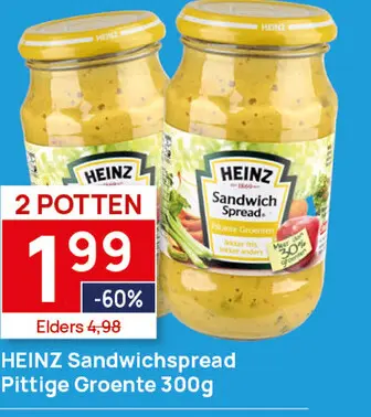 Aanbieding: 2 potten Heinz Sandwich Spread Pitt.Groente 300g