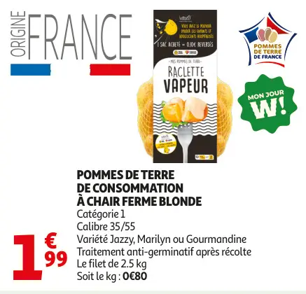 Offre: Pommes de terre de consommation à chair ferme blonde