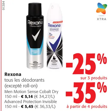 Offre: Rexona tous les déodorants (excepté roll-on)