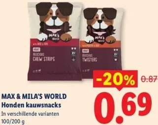 Aanbieding: MAX & MILA'S WORLD Honden kauwsnacks