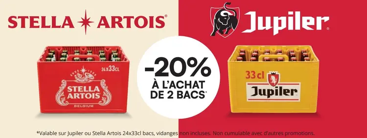 Offre: Stella Artois or Jupiler 24x33cl crates