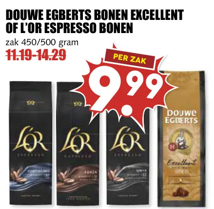 Aanbieding: Douwe Egberts bonen excellent of L'OR espresso bonen
