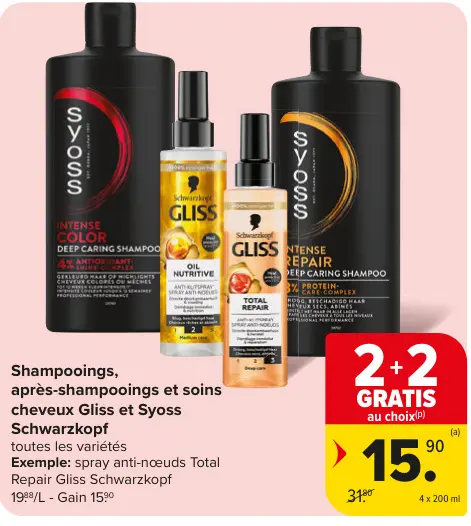 Offre: Shampooings, après-shampooings et soins cheveux Gliss et Syoss Schwarzkopf