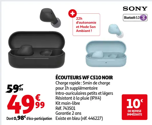 Offre: Écouteurs wf c510 noir