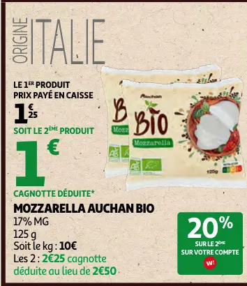 Offre: Mozzarella Auchan bio
