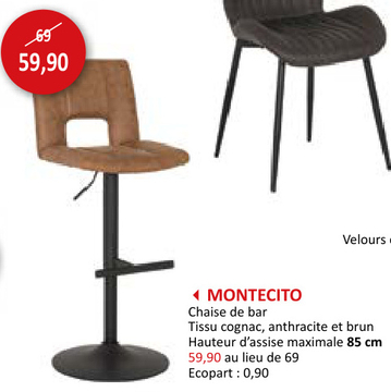 Offre: Chaise de bar Montecito HA58/85cm tissu cognac