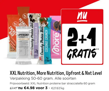 Promotie: XXL Nutrition, More Nutrition, Upfront & Nxt Level