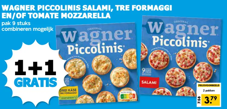 Aanbieding: Piccolinis salami, tre formaggi en/of tomate mozzarella