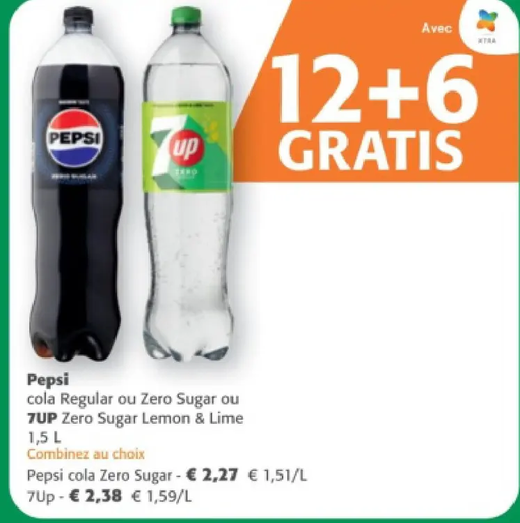 Offre: Pepsi cola Regular ou Zero Sugar ou 7UP Zero Sugar