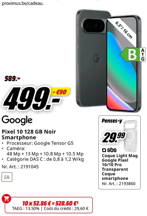 Offre: Pixel 10 128 GB Noir Smartphone