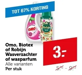 Aanbieding: Omo, Biotex of Robijn Wasverzachter of wasparfum