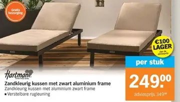 Aanbieding: Zandkleurig kussen met zwart aluminium frame