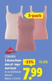 Aanbieding: 3 dameshemden of -tops met kant