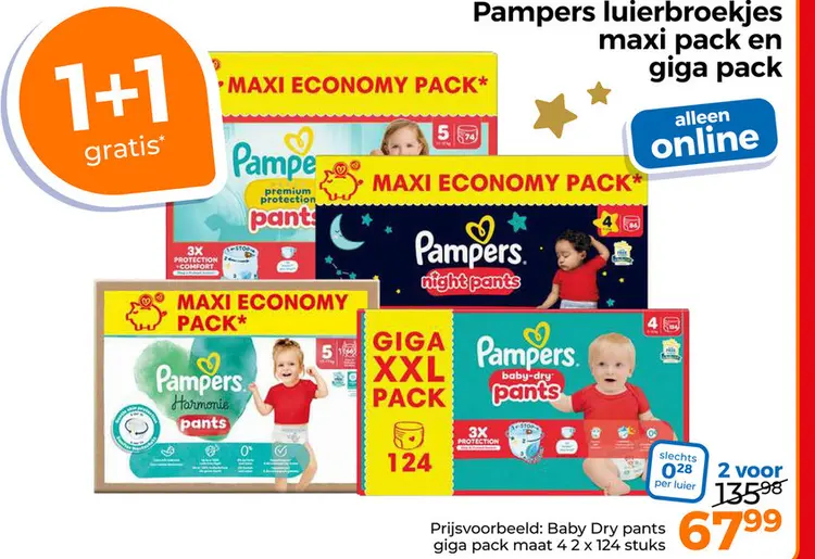 Aanbieding: Pampers luierbroekjes maxi pack en giga pack