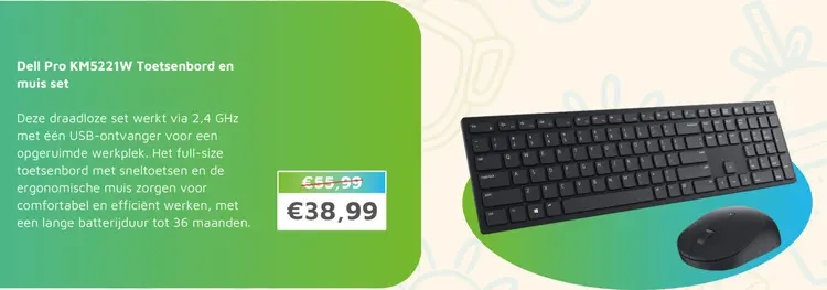 Aanbieding: Dell Pro KM5221W Toetsenbord en muis set