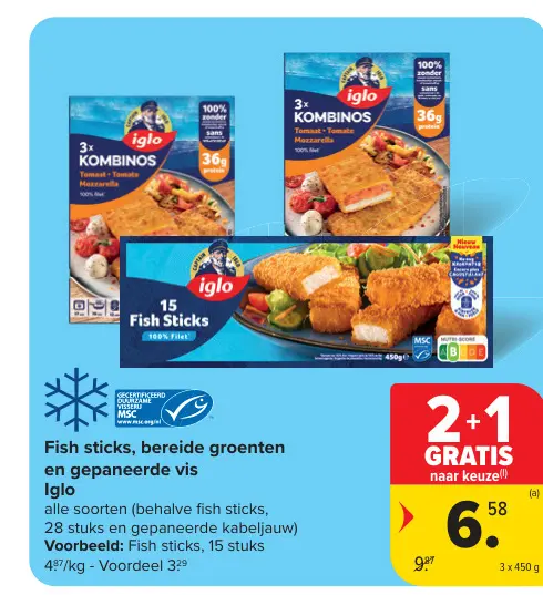 Offre: Fish sticks, bereide groenten en gepaneerde vis