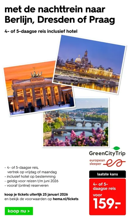 Aanbieding: Nachttreinreis naar Berlijn, Dresden of Praag
